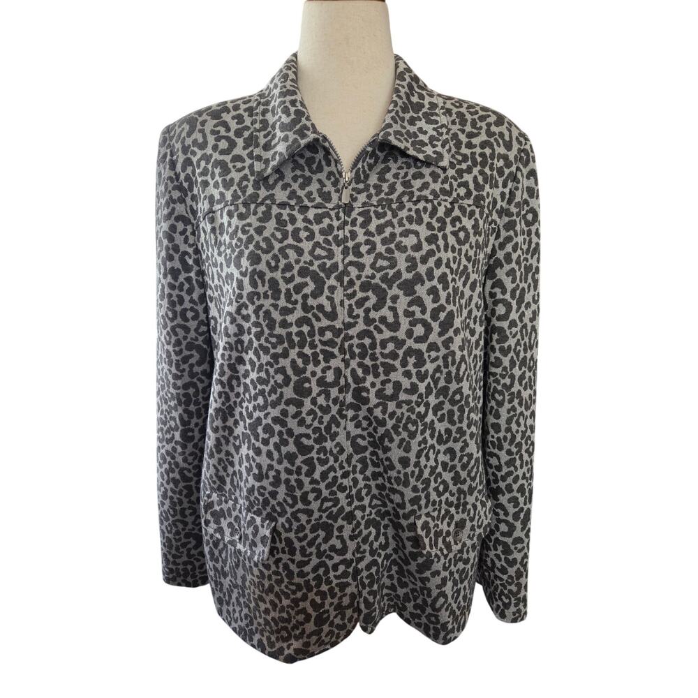 Alfred Dunner Animal Leopard Print Zip Jacket 16 Plus Glamorous Shimmer Metalic
